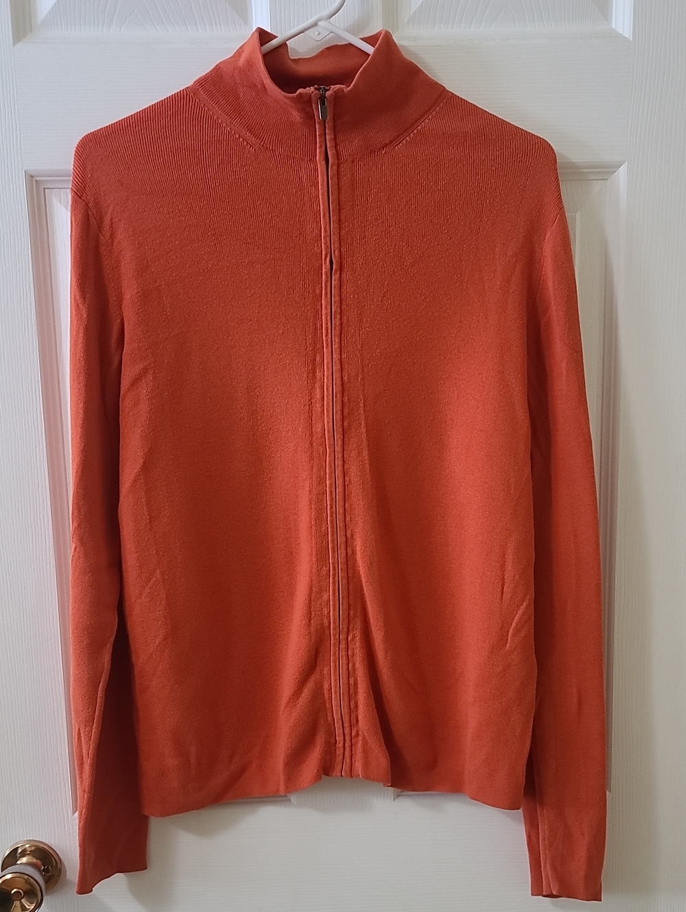 Club Monaco Women's Orange Full-Zip Mock Neck Sweater Jacket 100% Cotton Sz M